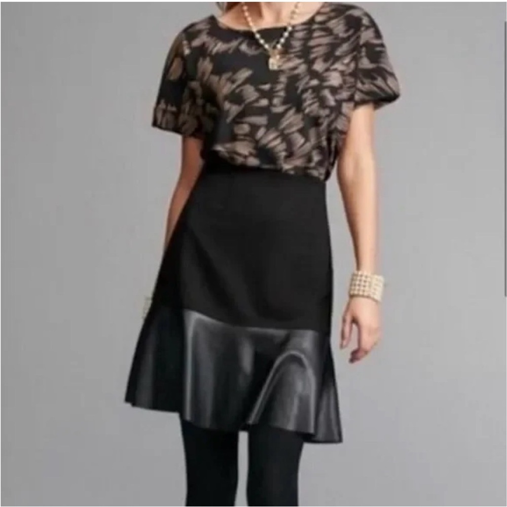 CAbi #3405 Flip Skirt Small Black Mini Faux Leather A-Line Flounce Hem Flirty